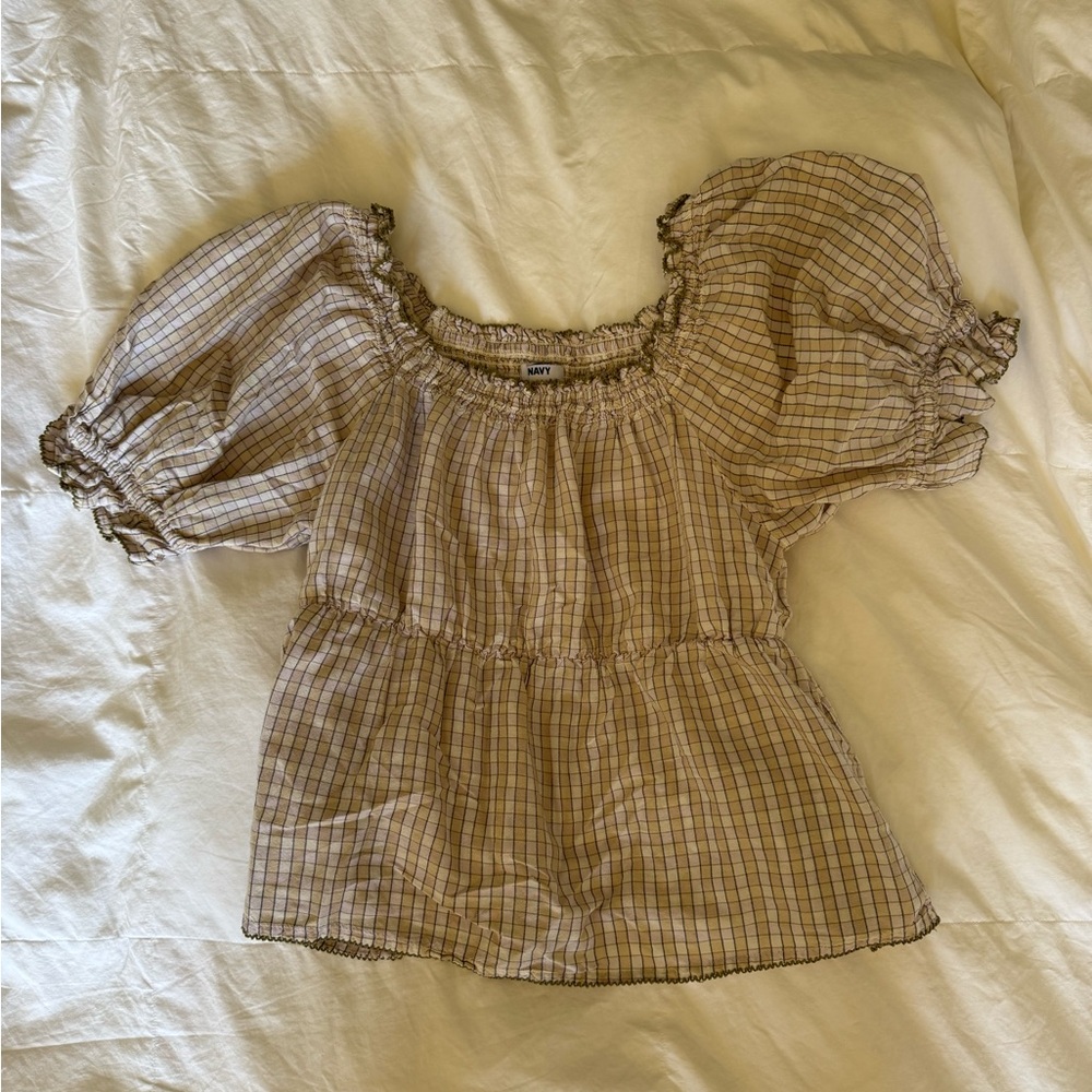 Old Navy Plaid Puff Sleeve Blouse